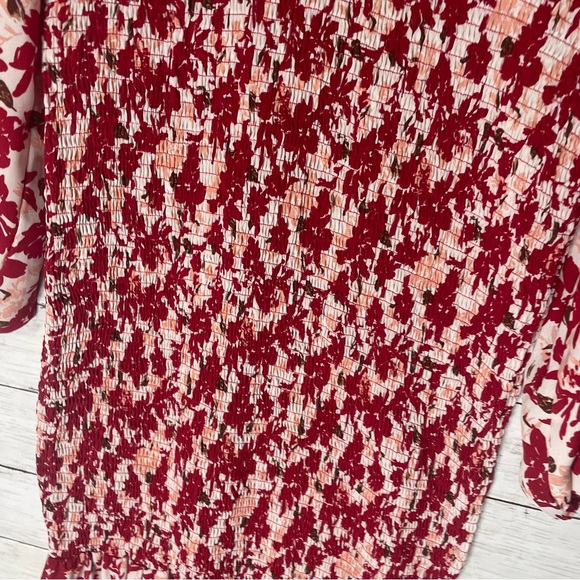 Cupshe Island Sun Red Bodycon Floral Print Smocked Ruffled Midi Dress Size L - Picture 3 of 4
